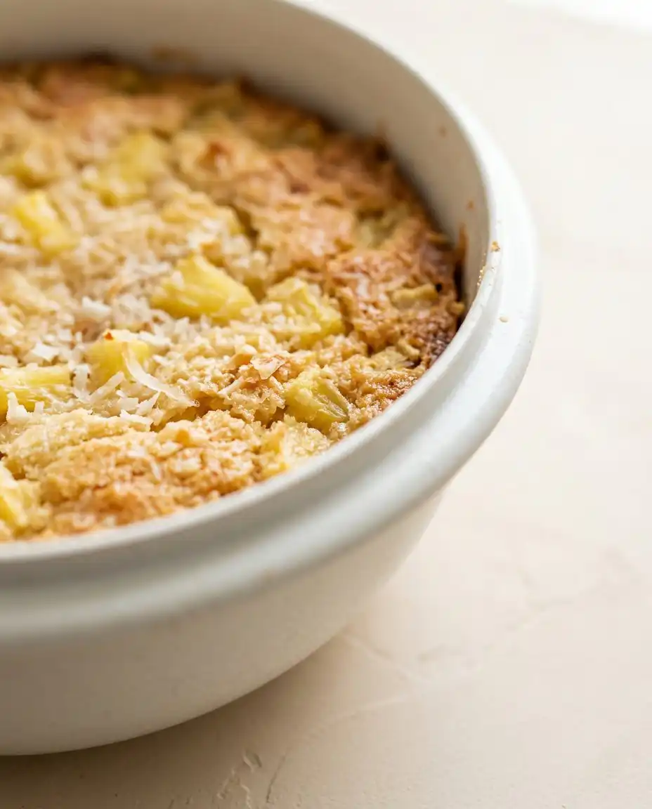 Simple ingredients for Pineapple Sheet Cake with Cream Cheese Frosting arranged on a wooden kitchen counter.