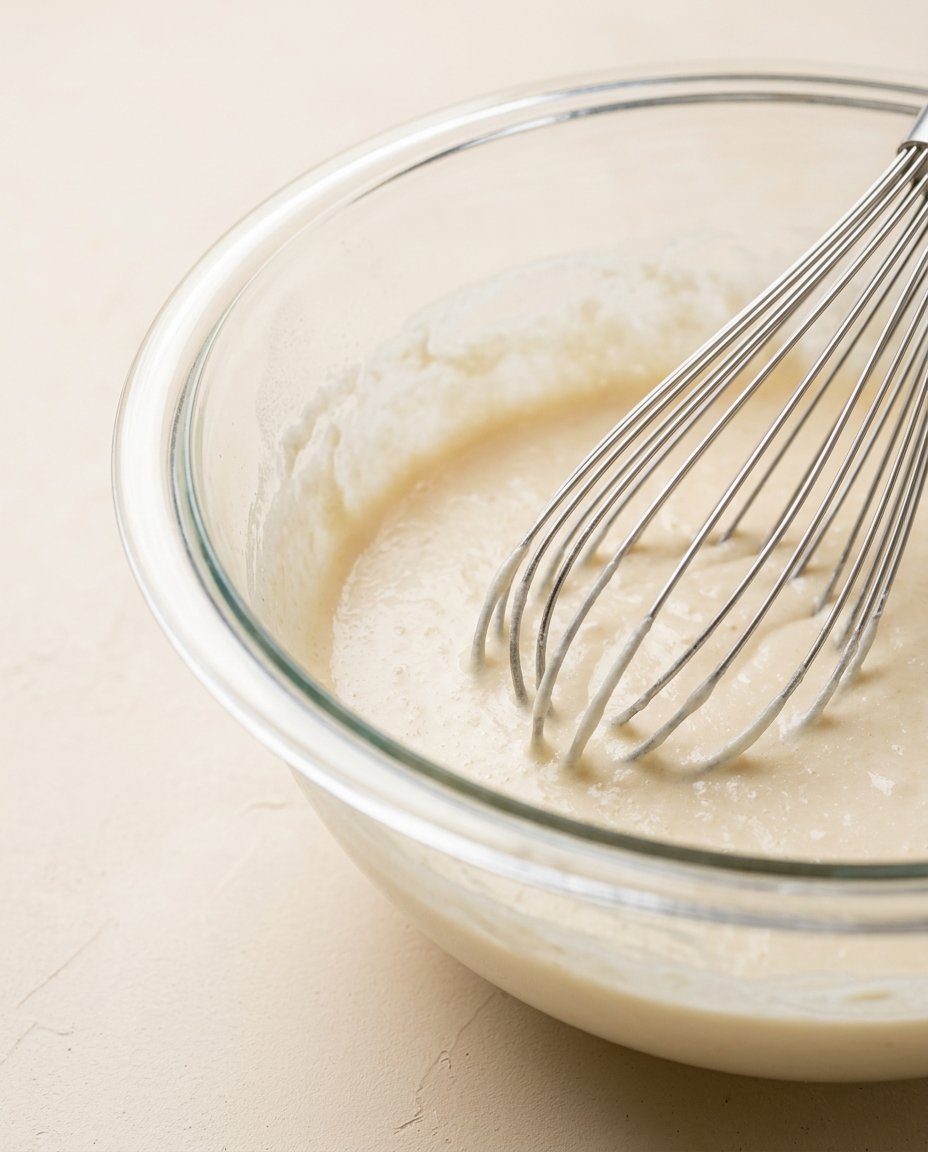 Measuring out the simple dry pancake mix funnel cake ingredients in a warm kitchen.