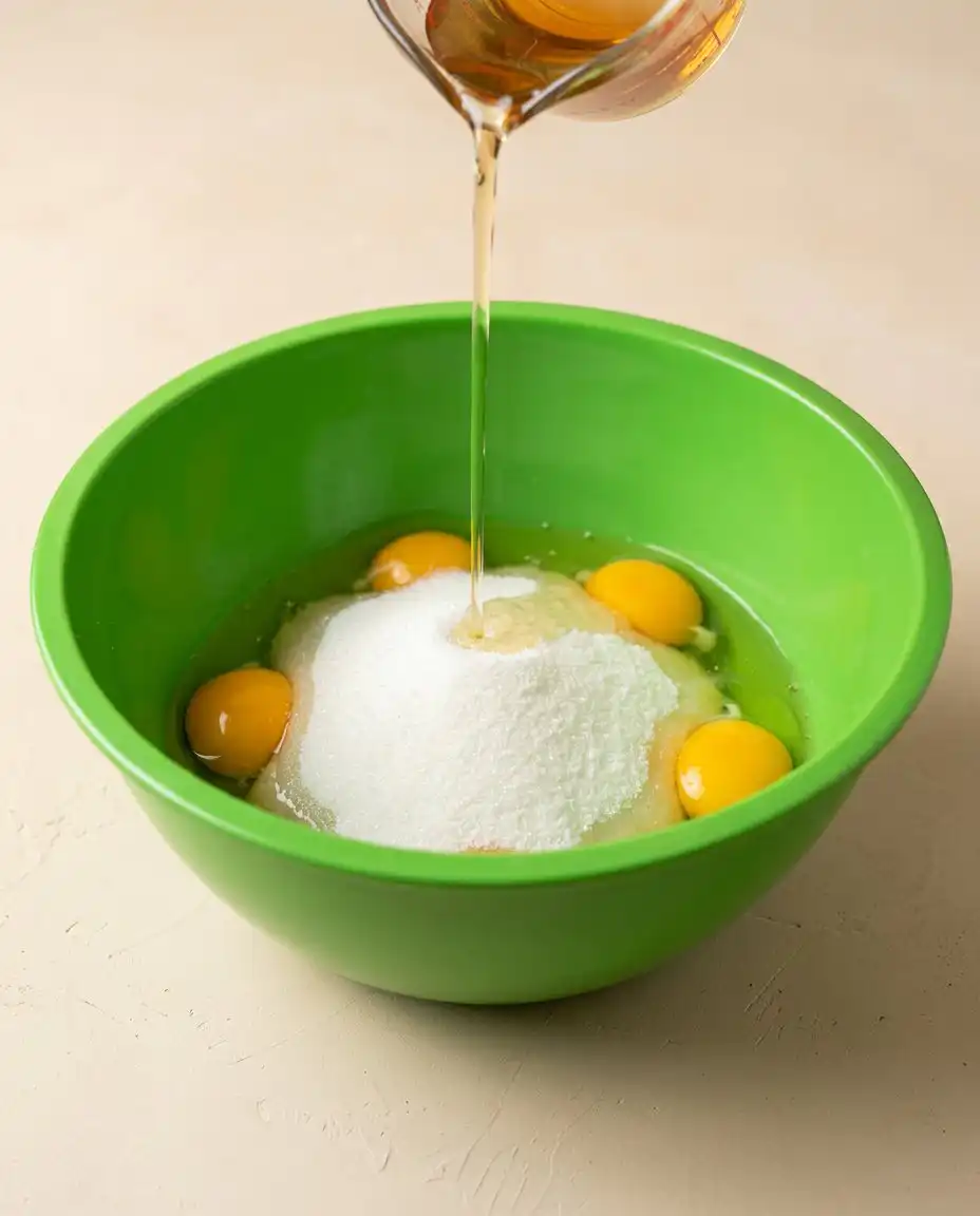 Pantry bowls filled with pure pumpkin puree flour sugar and autumn spices for a Pumpkin Spice Cake.