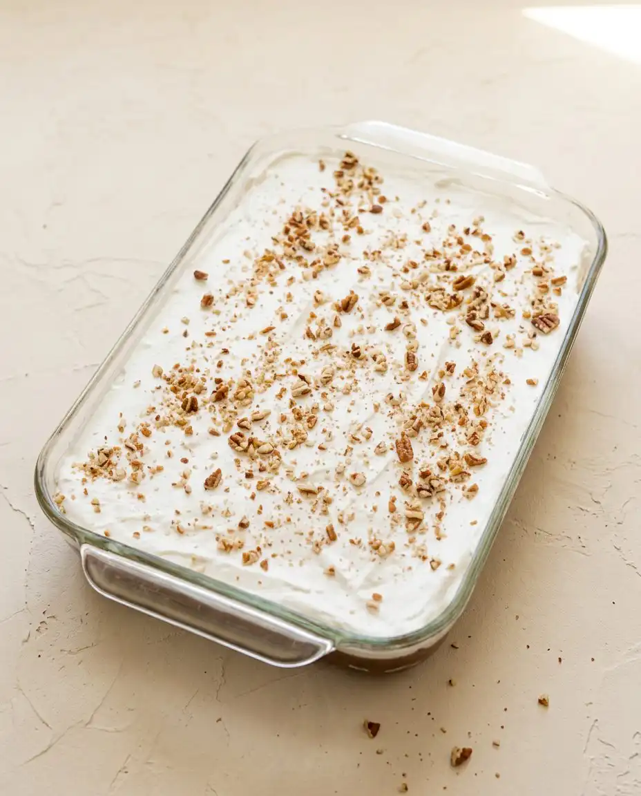 A plate of Classic Pumpkin Crunch Cake served with a cup of hot coffee
