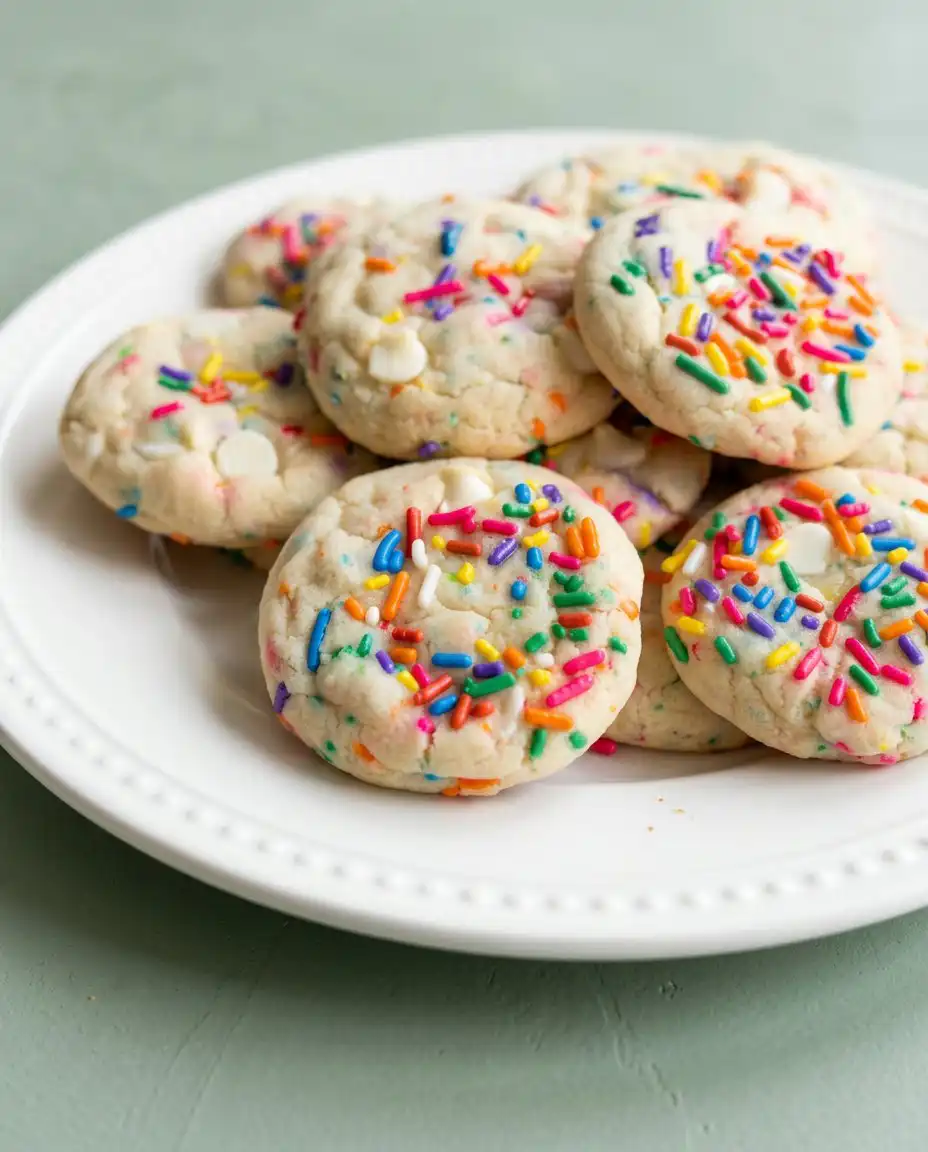 Funfetti Cake Mix Cookies 16 A plate of soft Funfetti Cake Mix Cookies served next to a tall cold glass of fresh milk.