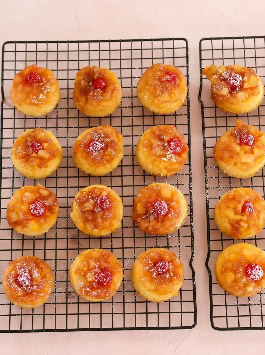 Pineapple Upside Down Cupcakes 16 Pineapple Upside Down Cupcakes served on a glass platter with whipped cream