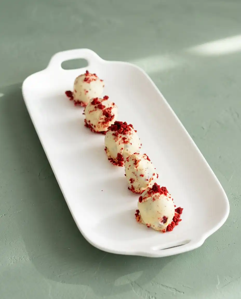 A stunning display of Red Velvet Cake Pops standing upright in a decorative jar.