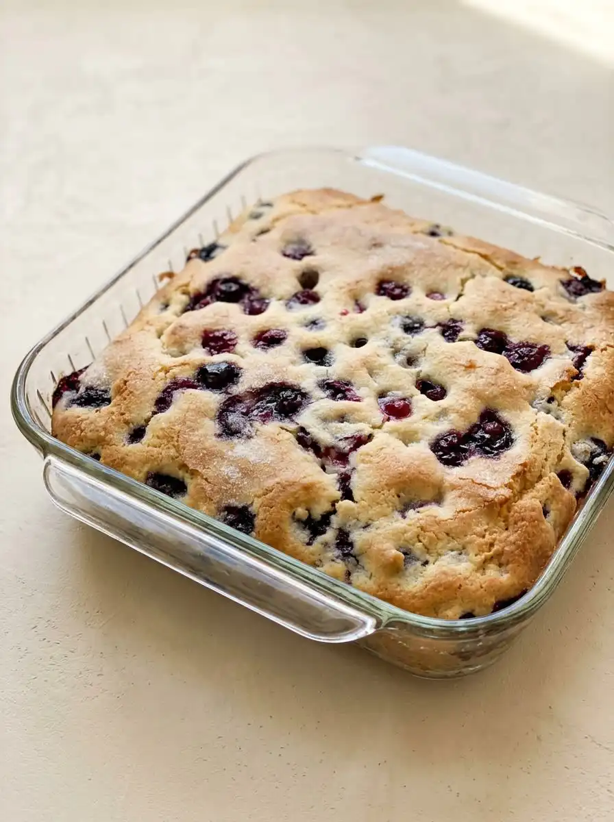 Blueberry Buttermilk Breakfast Cake 16 A thick slice of Blueberry Buttermilk Breakfast Cake served on a plate with coffee