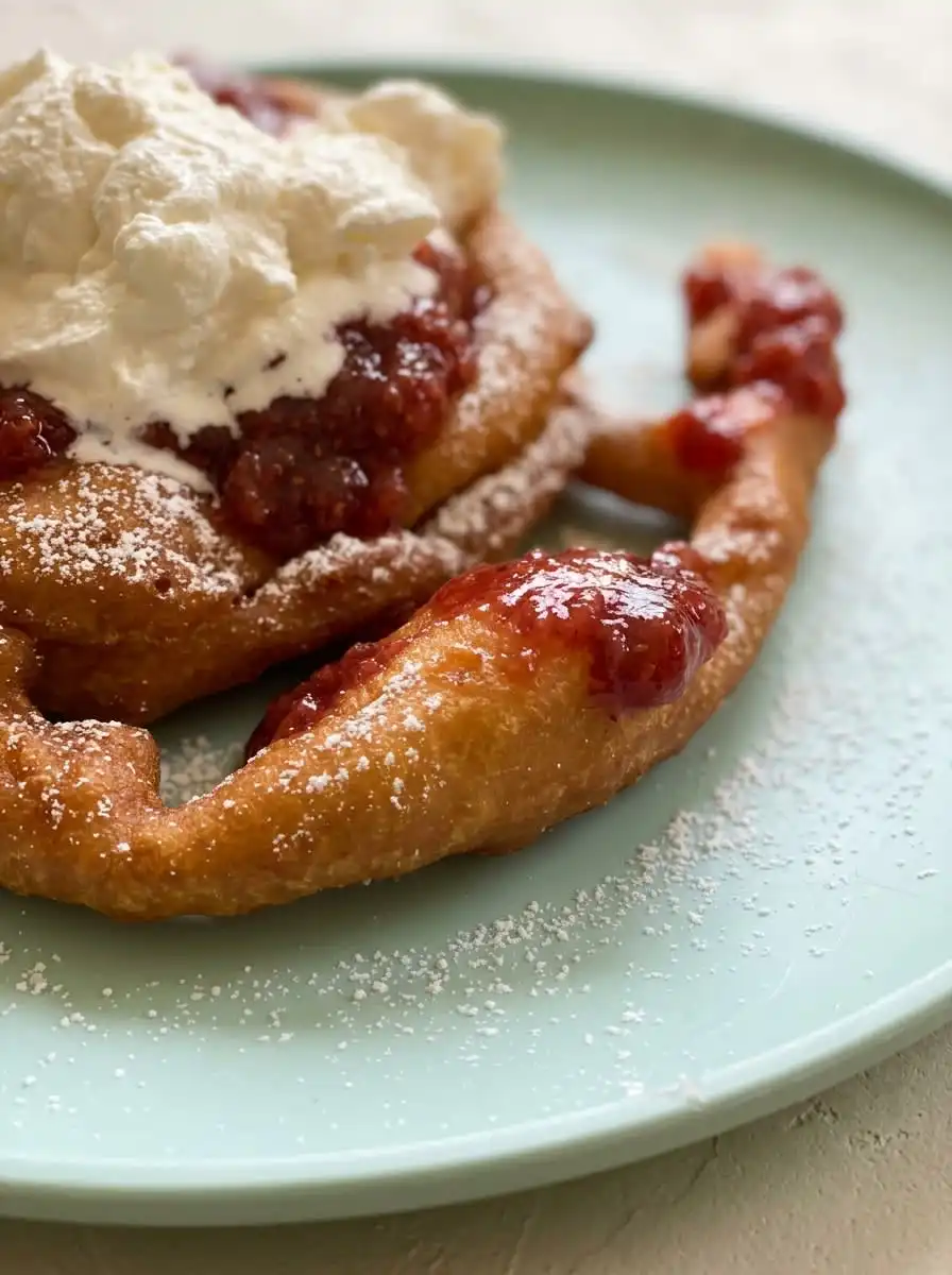 A family sharing a hot Strawberry Topped Funnel Cake on a weekday afternoon.