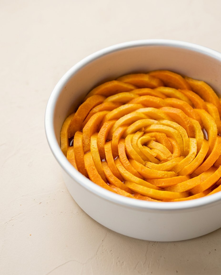 Mango Upside Down Cake 15 A wooden spoon and a bowl of batter for Mango Upside Down Cake.