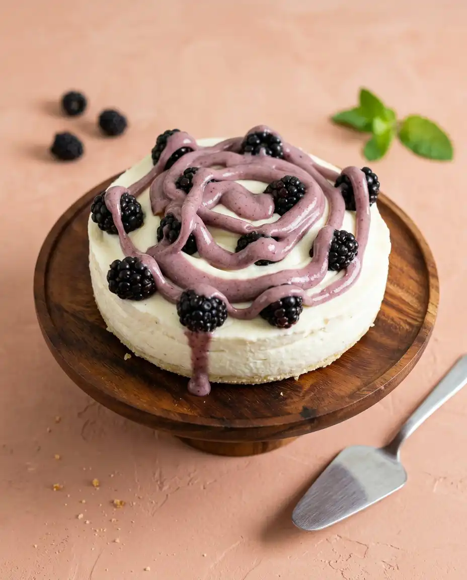 A single slice of Blackberry Vanilla Cake served on a vintage china plate next to a cup of coffee.
