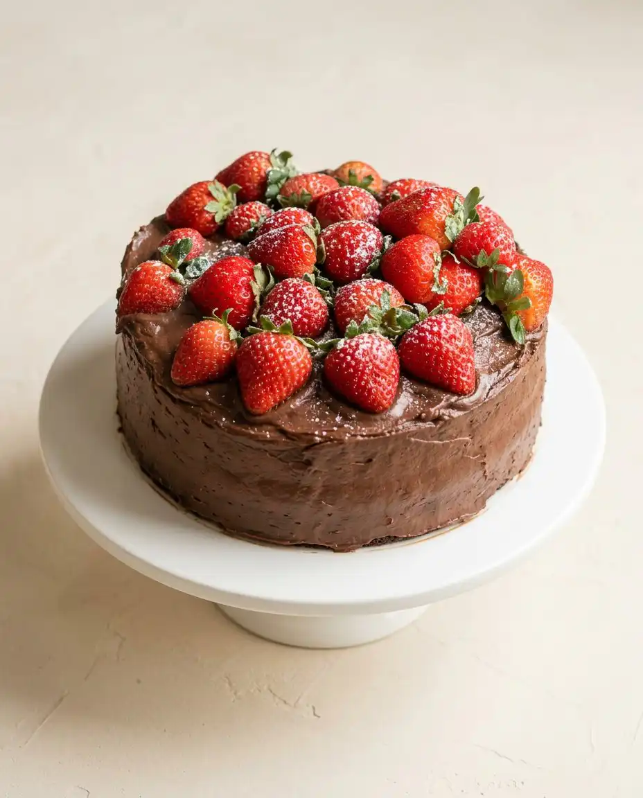 A thick slice of Hershey's Perfectly Chocolate Cake served with a tall glass of cold milk.