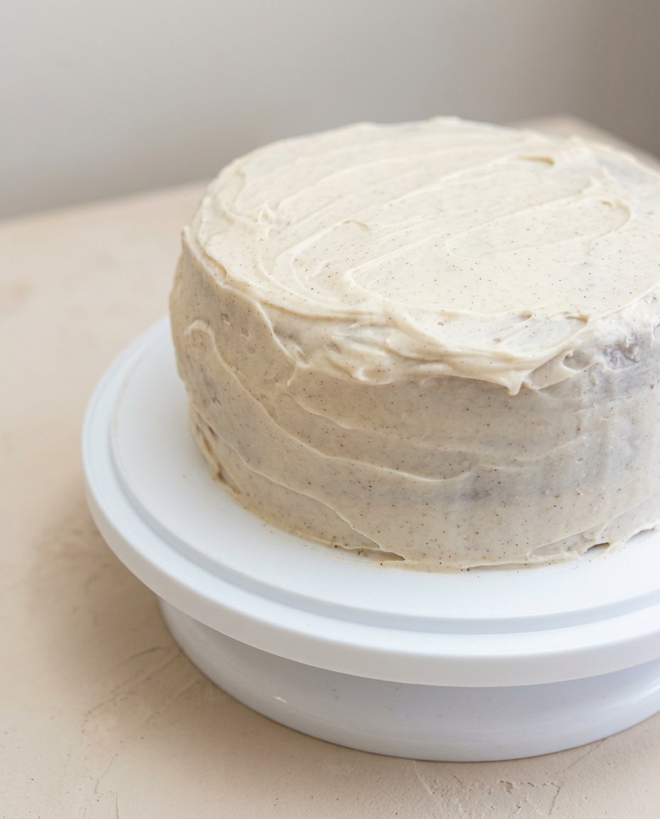 A thick slice of Pumpkin Spice Layer Cake with Cinnamon Cream Cheese Frosting served with a cup of hot black coffee.