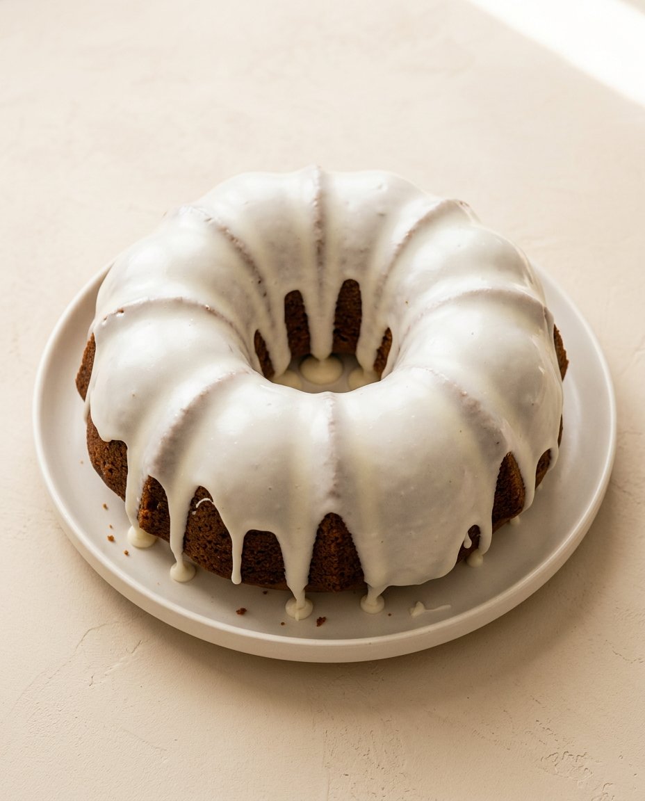 A tender slice of Pumpkin Spice Bundt Cake served on vintage china next to a cup of black coffee.