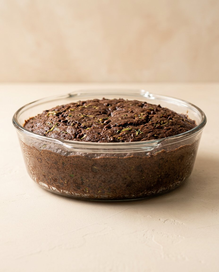 A hand slicing into a rich and moist Double Chocolate Zucchini Cake
