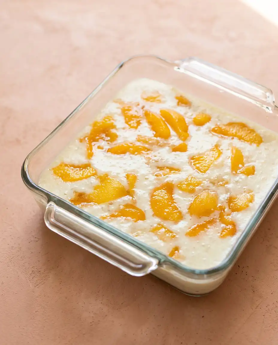 Slicing cold butter into thin pats to layer on a peach dump cake with frozen peaches