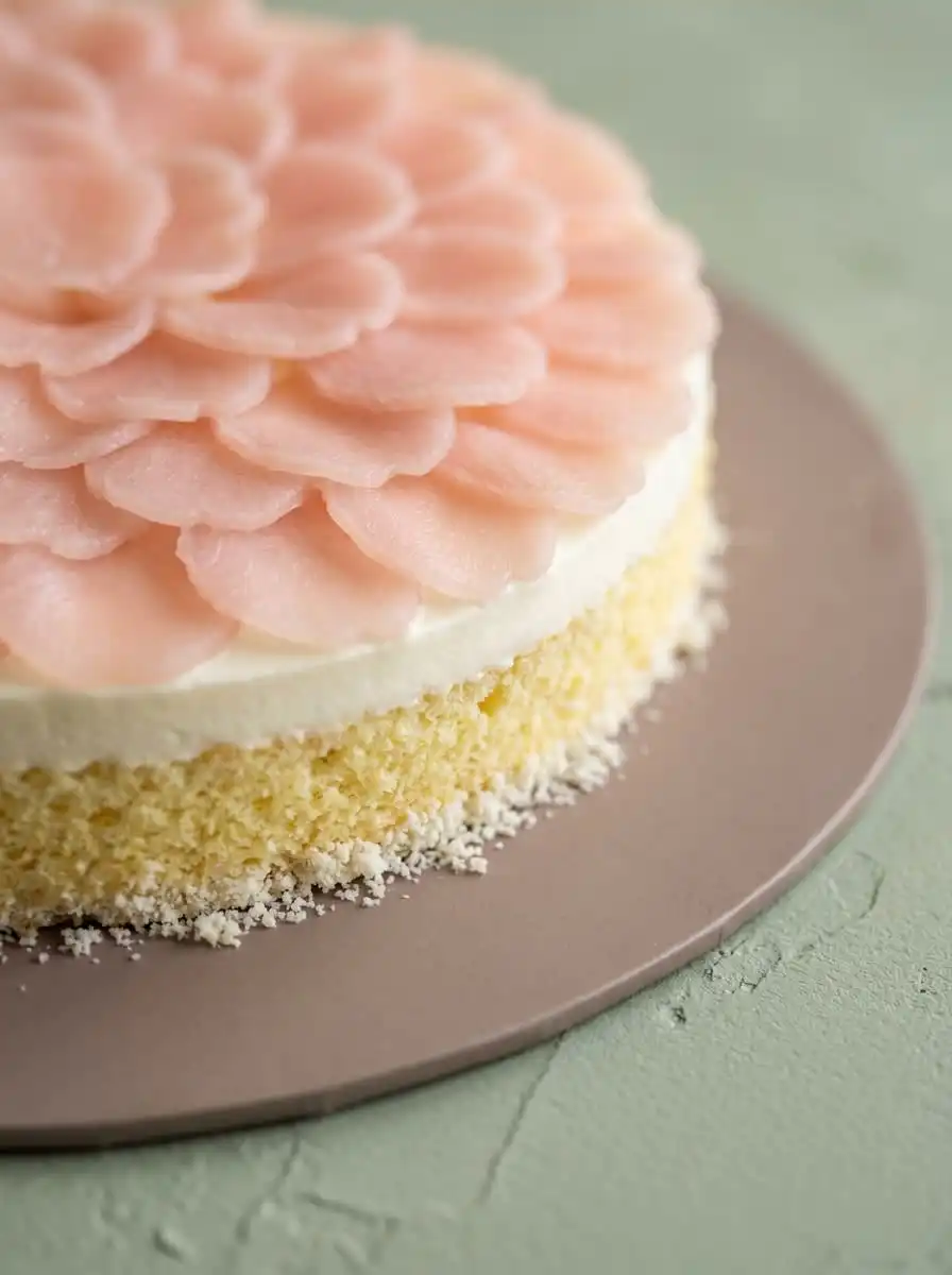 Smoothing pink and peach buttercream for a peach watercolor cake design