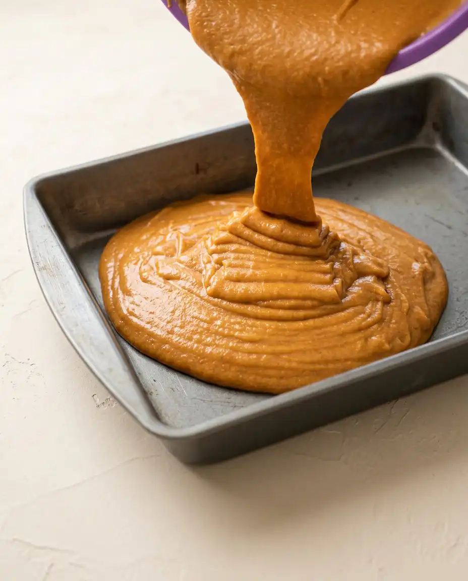 A thick layer of creamy white frosting being swirled on top of a delicious Pumpkin Spice Cake.