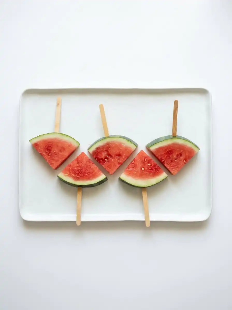 Frozen Watermelon Teething Pops 15 A stack of Frozen Watermelon Teething Pops separated by wax paper in a glass container.