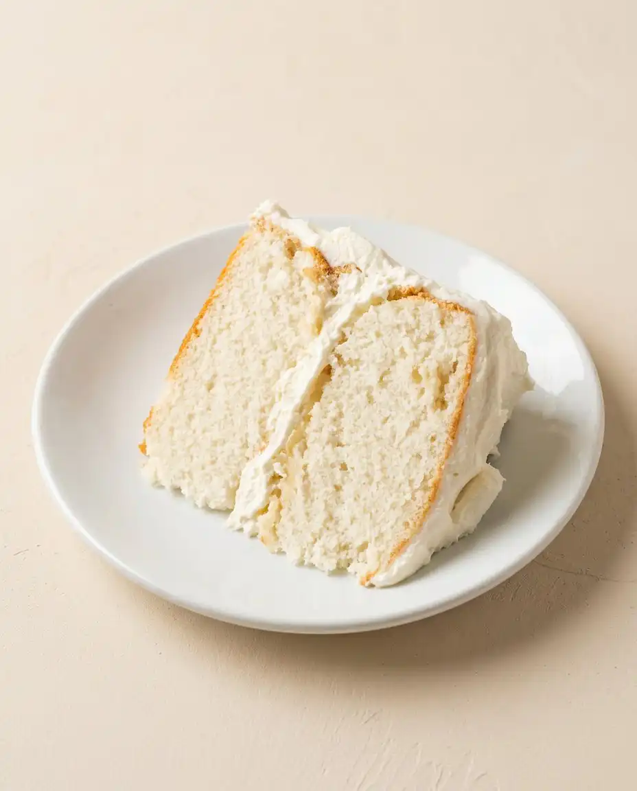A thick slice of Two-Layer Buttermilk Cake served with a fork on a patterned dessert plate.
