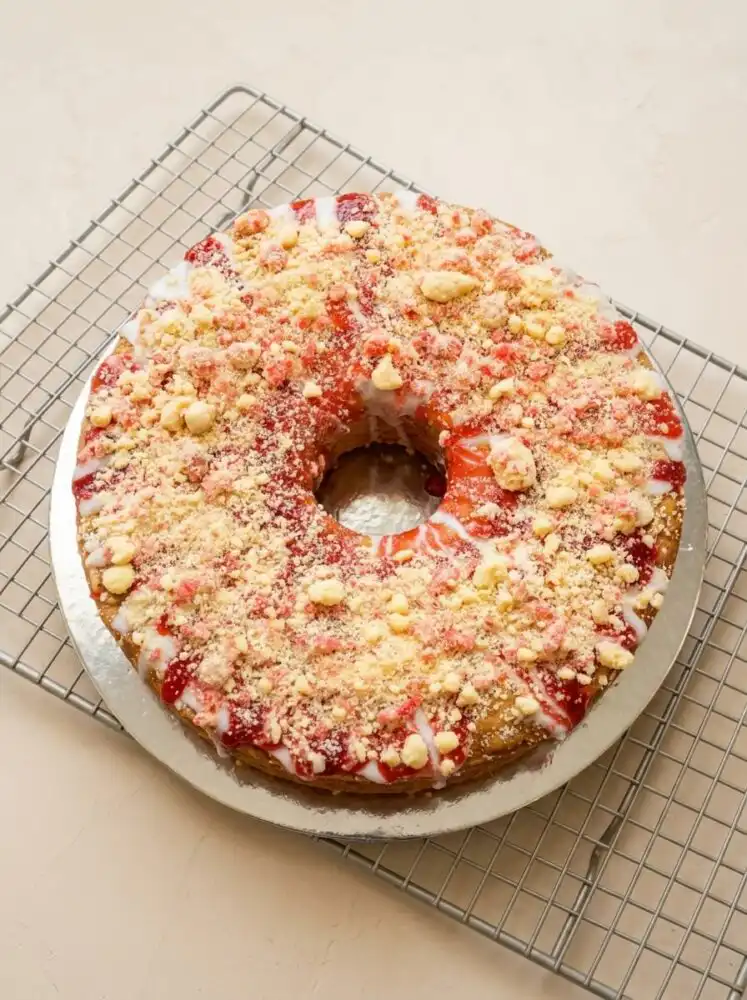 Home - Cake Savor - Savor the Simple 2 A vintage cream cheese pound cake with strawberry glaze on a classic serving platter.